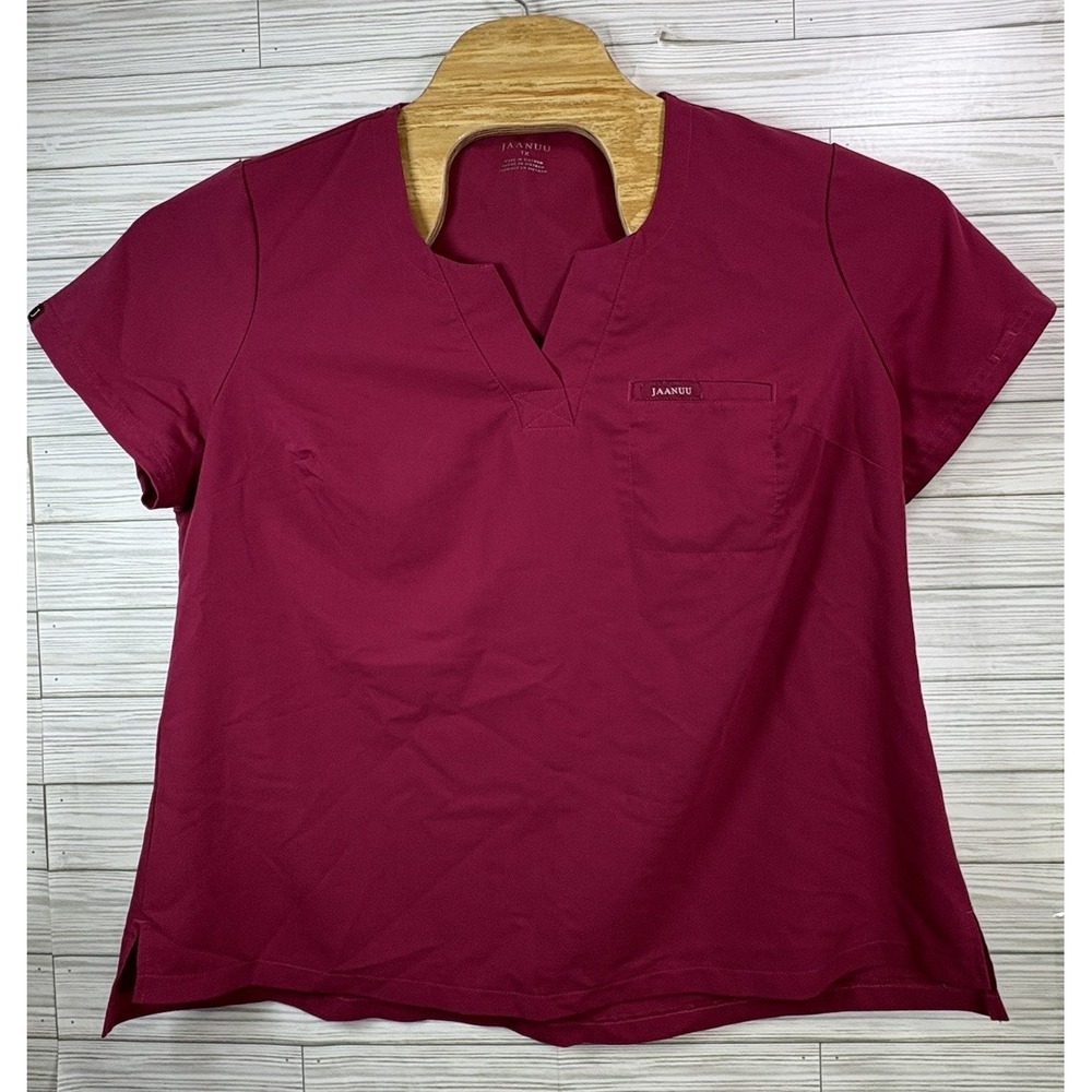 Jaanuu Women's Slim Catarina One Pocket Scrub Top in BurgundySz 1X Short Sleeves